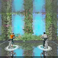 Modern Digital Environment With Blue Holographic Screens Green Vertical Gardens And People