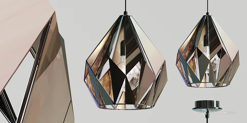 Modern Geometric Pendant Light With Faceted Design And Metallic Reflective Finish 3d model 