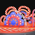 Vibrant Stage Design With Red Blue White Curved Patterns And Human Figure 3d model