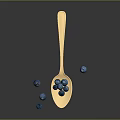 Fresh Blueberries in Golden Spoon with Scattered Berries on Dark Surface