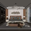 Elegant Modern Bedroom Interior With Decorative Headboard Circular Chandelier Nightstands And Bench