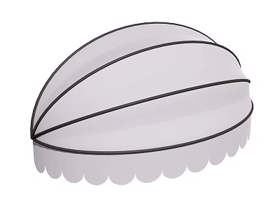 White Semicircular Decorative Object With Black Lines And Scalloped Edge 3d model