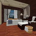 SPA Sauna Room Interior With Wooden Walls White Sofa Massage Chair And Decorative Elements