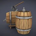 Wooden Storage Barrels With Axe Faucet And Metal Bands For Home Use