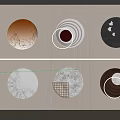 Circular Wall Hangings With Various Textures Multiple Colors And Light Rings On Wall