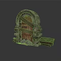 Medieval Stone Archway Building With Wooden Door And Stone Masonry Details