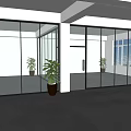 Modern Office Glass Partition Design With Large Glass Doors White Walls And Green Plant