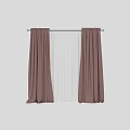 Thick Beige Curtains With White Sheer Middle Panel For Home Window Decor 3d model