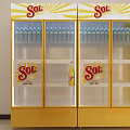 Bright Supermarket Department Store Interior With Sol Logo Checkout Counter And Product Shelves