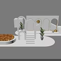 Modern White Art Installation With Arched Structures Steps Potted Plants And Circular Decor 3d model