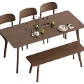 Middle style dining table and chair combination 3d model