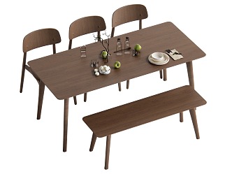 Middle style dining table and chair combination 3d model