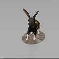 Fantasy Rabbit Creature With Black Body Orange Ears Scaled Pattern Yellow Eyes On Circular Base