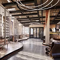 Modern Cafe Interior With White Globe Pendant Lights Wooden Bar Counter And Cozy Seating