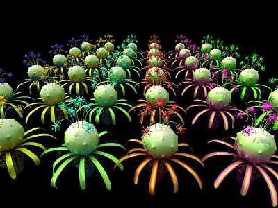 Colorful Cartoon Scene With Green Spheres And Vibrant Tentacles On Black Background 3d model