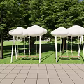 Outdoor Cloud Shaped Playground Swing Set With White Canopy And Wooden Seats In Grass Field