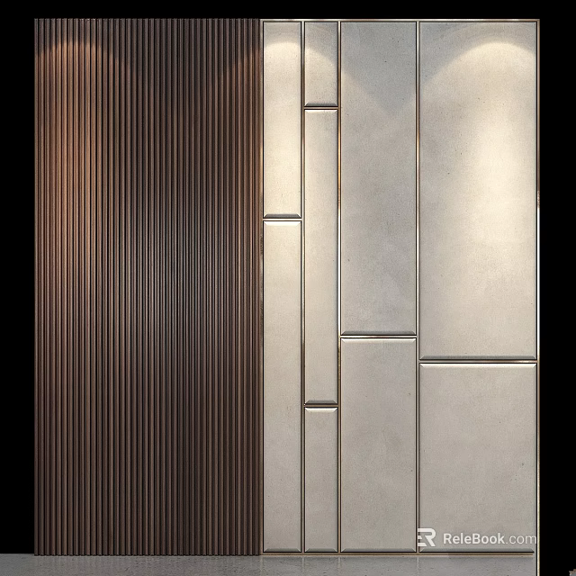 Modern Wall Decor With Dark Striped Panels And Light Geometric Patterns For Interior Design 3d model