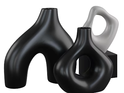 Modern Ceramic Vessels With Unique Curved Hollow Design And Black White Colors 3d model