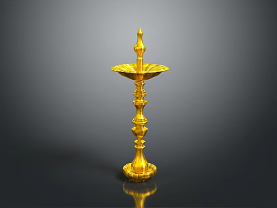 Golden Ornate Candlestick With Tall Stand And Decorative Carvings Shiny Surface 3d model