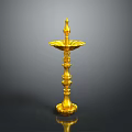 Golden Ornate Candlestick With Tall Stand And Decorative Carvings Shiny Surface