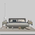 Modern Kids Bed With Upholstered Headboard Wheeled Nightstands Decorative Pillows And Toys