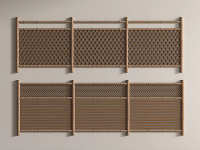 Brown Wooden Railings With Different Lattice And Slatted Panel Designs 3d model