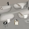 Modern Oval Bathtub Designs With Towels Side Tables And Bath Products In Contemporary Bathroom Showroom