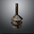 Old Rusted Metal Equipment with Long Vertical Pipe and Multi Layered Conical Structure 3d model