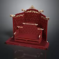 Traditional Chinese Red Carved Throne With Ornate Backrest And Armrests