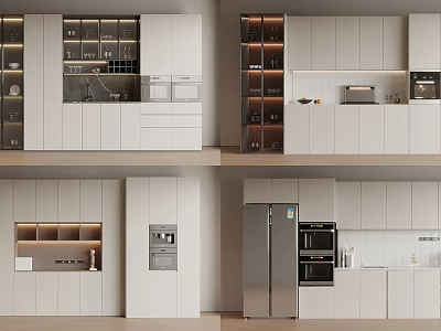 Modern White Kitchen Interior With Built in Appliances Open Shelves And Cabinets 3d model