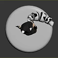 Game Movie Character 3D Model With Blue Hair Cat Ear Hat Black Outfit Striped Tail