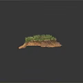 Modern Natural Landscape Model With Brown Rock Formation And Lush Green Grass