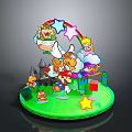 Colorful Cartoon Themed Decorative Scene With Rainbow Stars Castle On Green Circular Base