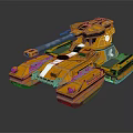 Orange Tracked Armored Weapon Vehicle with Large Cannon and Military Design
