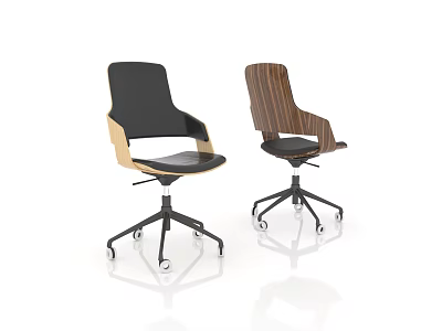 Modern Office Chair With Wooden Backrest Armrest Black Seat And Swivel Wheel Base 3d model