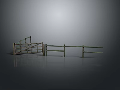 Rustic Wooden Fence With Gate Horizontal Railings And Natural Wood Design Structure 3d model