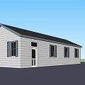 Single Story House Exterior With White Siding Black Roof And Multiple Windows