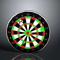 Classic Dartboard With Red Green White Sections And Darts Stuck In Target