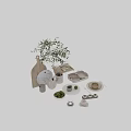 Modern Dinnerware Set with Wooden Cutting Board Marble Pitcher Mugs Tray and Olive Branch