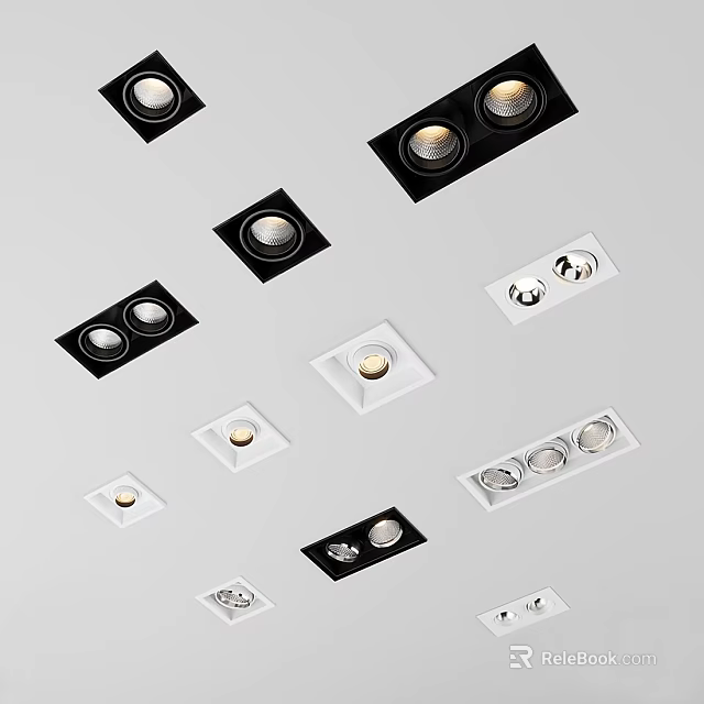 Modern Downlights And Spotlights In Different Styles Black And White Ceiling Lighting Design 3d model 