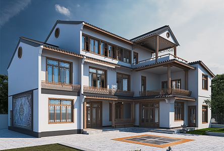 New Chinese Style Single-family Villa Appearance Rural Self-built House Rural Self-built House Courtyard Landscape Architecture Outdoor 3d model