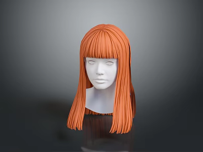 White Head Model On Display Featuring Long Straight Orange Hair And Bangs 3d model