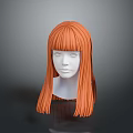White Head Model On Display Featuring Long Straight Orange Hair And Bangs 3d model