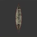 Classic Wooden Boat With Wooden Oar Interior Seats And Blue Red Accents
