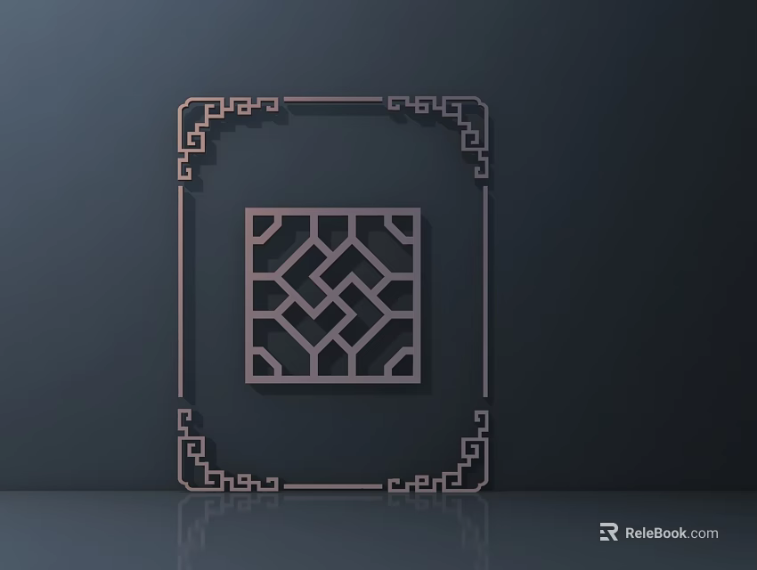 Chinese Style Hollowed Carving With Square Geometric Pattern And Decorative Frame For Interior Decoration 3d model 