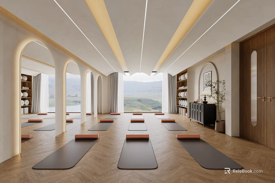 Spacious Yoga Studio With Yoga Mats And Natural Light 3d model 