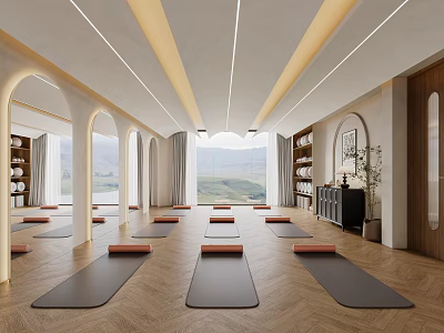 Spacious Yoga Studio With Yoga Mats And Natural Light 3d model