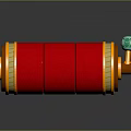 Red Cylindrical Computer Accessory With Gold Trim And Green Knob For PC Setup