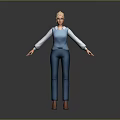 Child 3D Character Model Standing with Arms Outstretched in Blue Outfit White Sleeves and Glasses