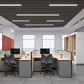 Modern Open-Plan Public Office Area Featuring Orange Ceiling White Partitions Workstations Green Plants Zone 01 3d model